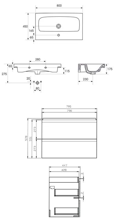 Set mobilier cu lavoar Cersanit, Moduo 80, montat, gri