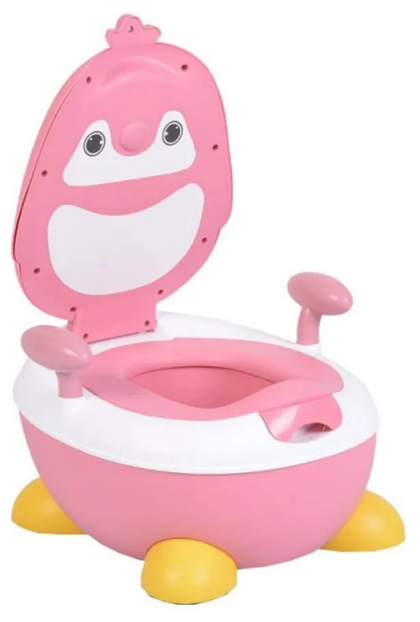 Olita 2 in 1 pentru copii NOVOKIDSª Happy Penguin , Vas detasabil, Plastic non toxic, Model Pinguin, Roz