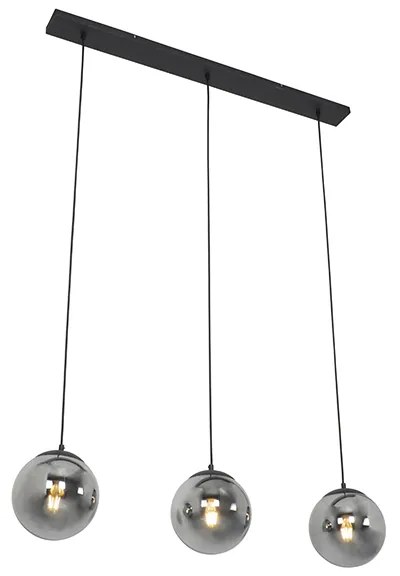 Lampă suspendată Art Deco neagră și sticlă fumurie cu 3 lumini - Pallon