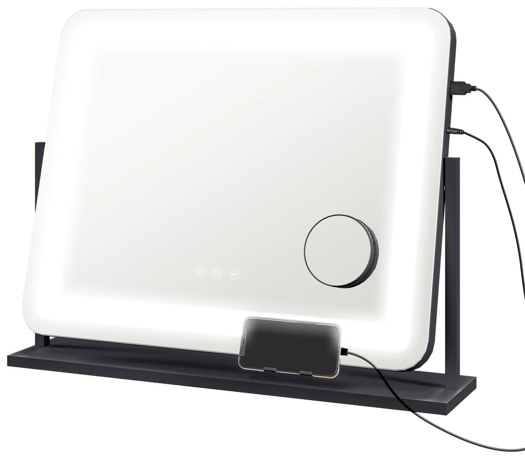 HOMCOM Muior Lumina LED intensitate 3 moduri de iluminare, marire 10X, port de incarcare USB, atingere tactila 62,5 x 52 cm | Aosom Romania