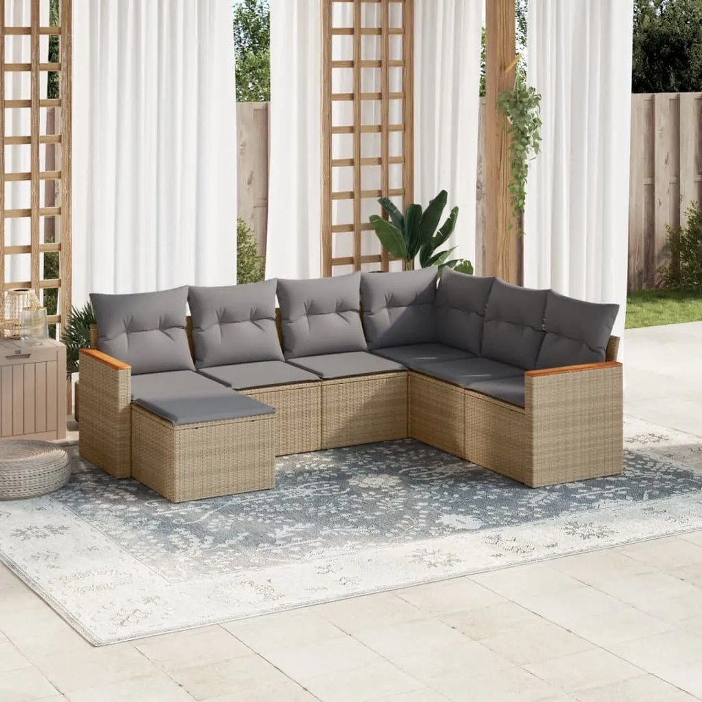 vidaXL Set canapele de grădină, 7 piese, cu perne, bej, poliratan