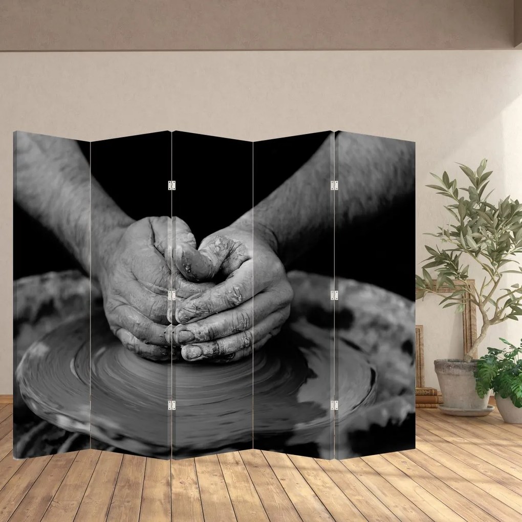 Paravan alb negru - Producția de ceramică (210x170 cm)