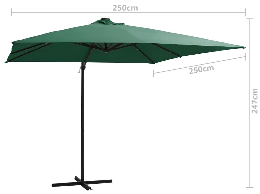 Umbrela suspendata cu LED si stalp din otel, verde, 250x250 cm Verde, 250 x 250 cm