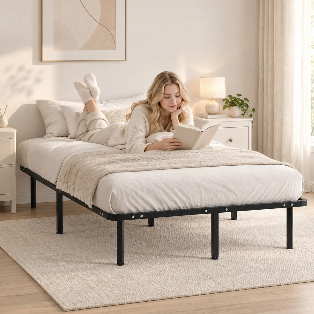 HOMCOM Pat Industrial 120x190x31 cm cu 28 de Lamele și Spațiu de Depozitare, Lemn și Oțel, Negru și Lemn Natural | Aosom Romania
