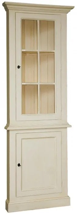 Vitrina de colt, alb, din lemn masiv, aspect rustic, Ficelle