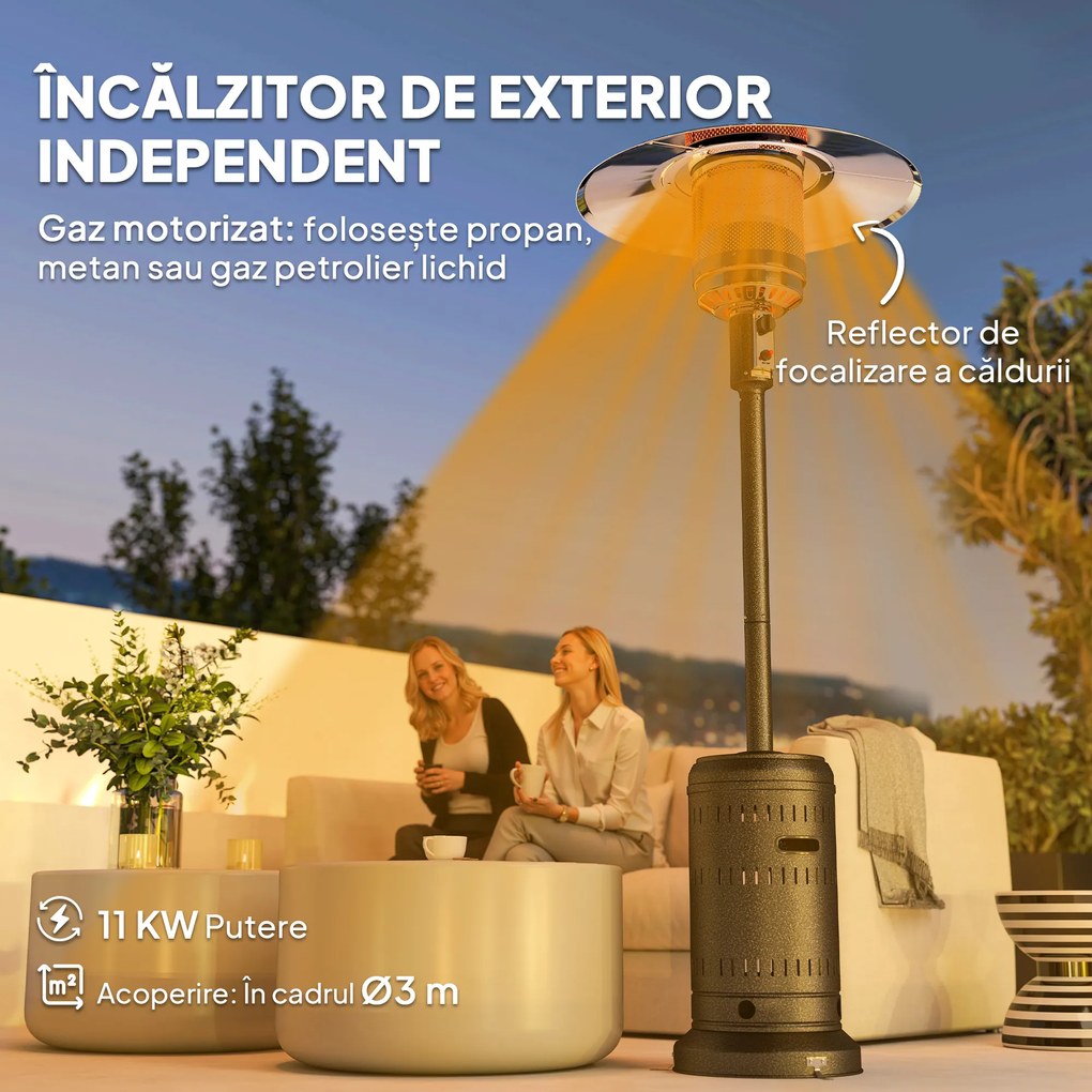 Outsunny Încălzitor de Exterior de 11 KW Reglabil, cu Roți 82 x 82 x 223 cm, Maro Închis | Aosom Romania
