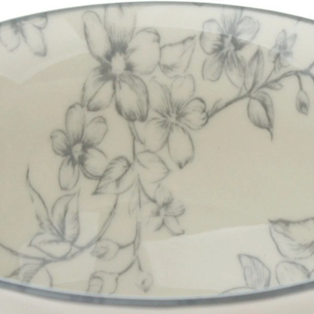 Set de 6 boluri din ceramică Flori delicate 11.5 cm, gri