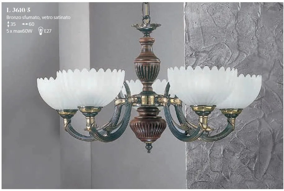 Candelabru 5 brate design italian din alama cu lemn 3610