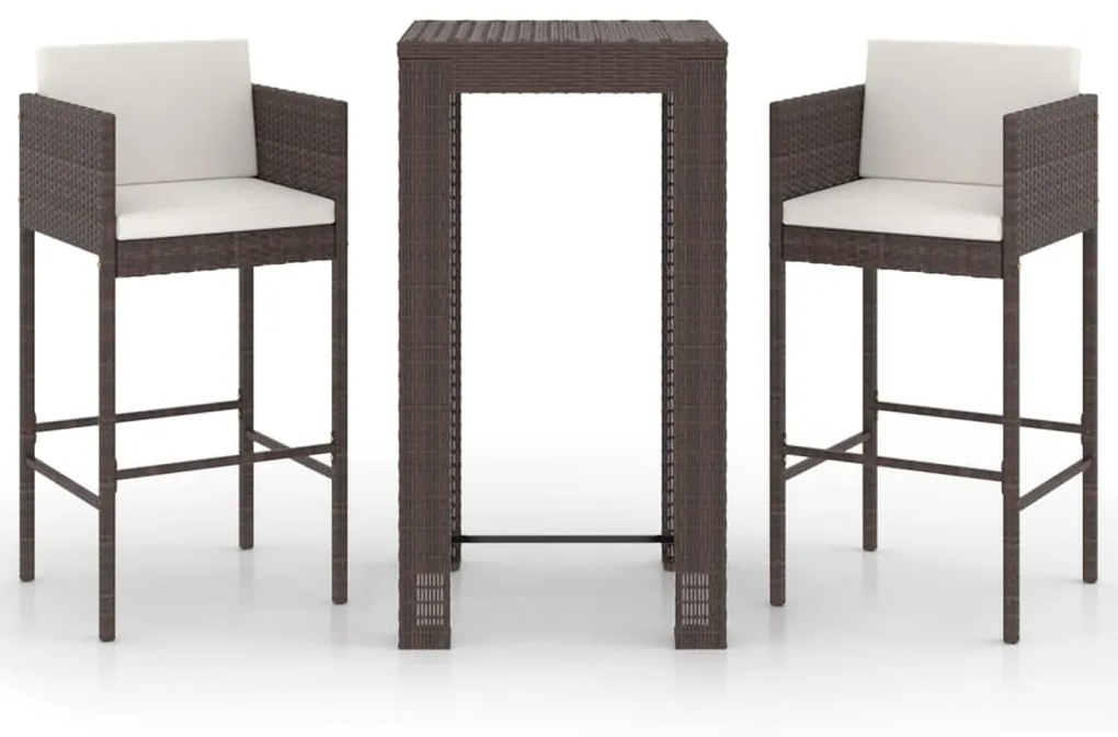 3094777 vidaXL Set mobilier bar de grădină, cu perne, 3 piese, maro, poliratan