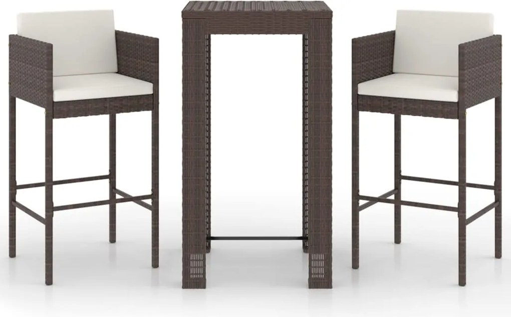 vidaXL Set mobilier bar de grădină, cu perne, 3 piese, maro, poliratan