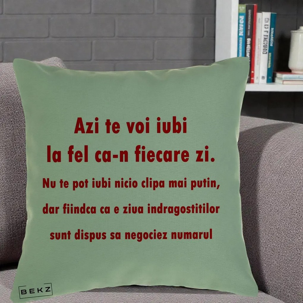 Cadou pentru Iubita - Perna Personalizata Azi Te Voi Iubi, 40x40 cm, Verde, Husa Detasabila, Perna Inclusa, BEKZ®