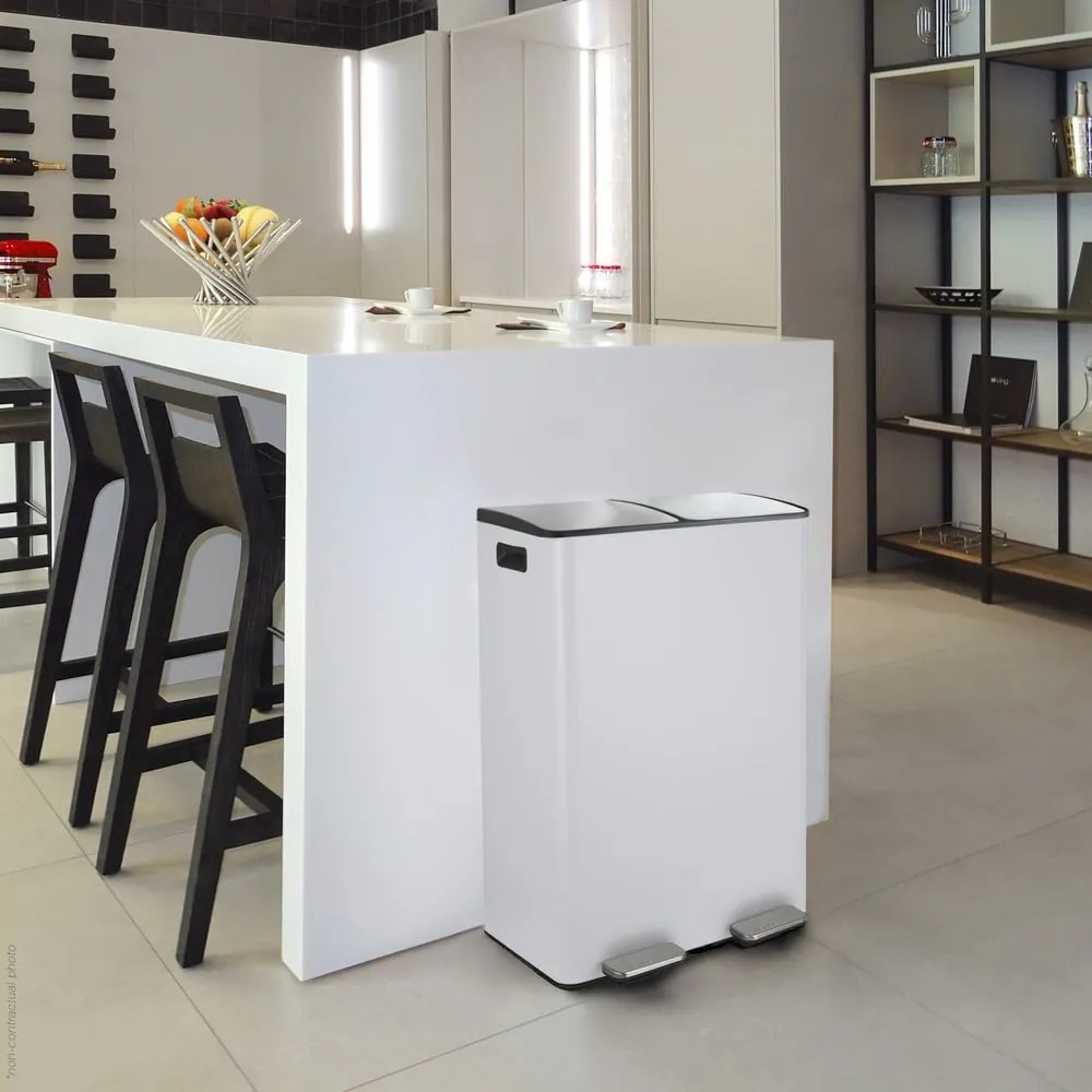 Coș de gunoi alb mat pentru reciclare/cu pedală 2x30 l din oțel Aliya – Spirella
