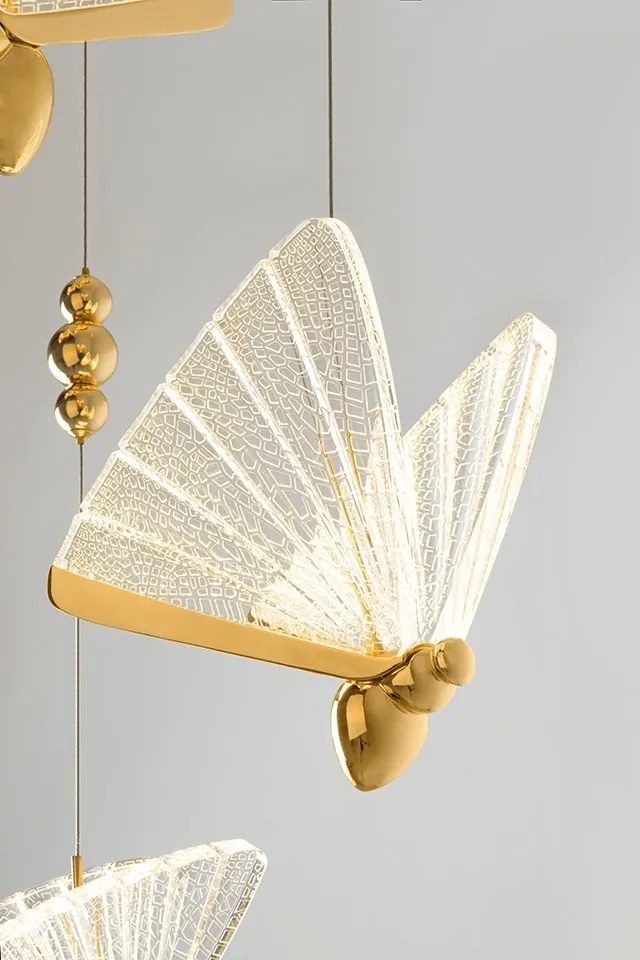 Lustra cu 5 pendule LED design modern Fluture 5 auriu