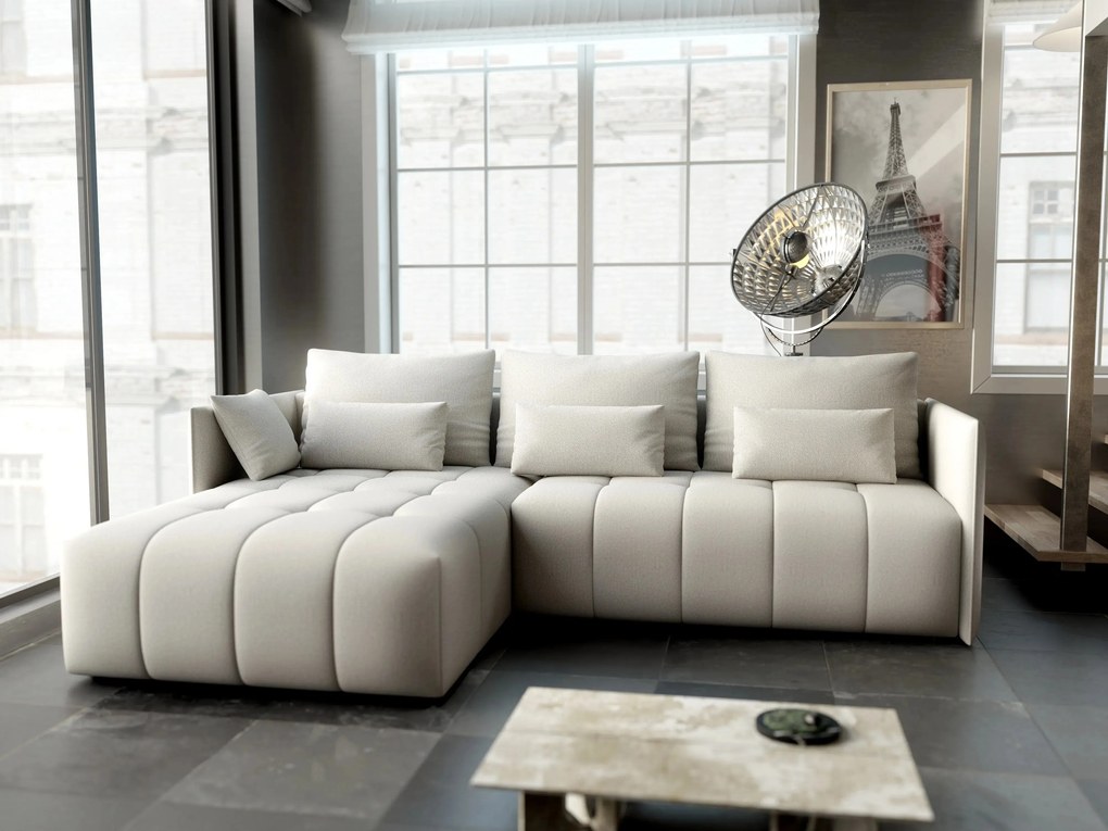 Colțar extensibil dumonde cu ladă de depozitare si sezut confortabil din spuma high-density, Malta Enjoy Beige 235x185 cm