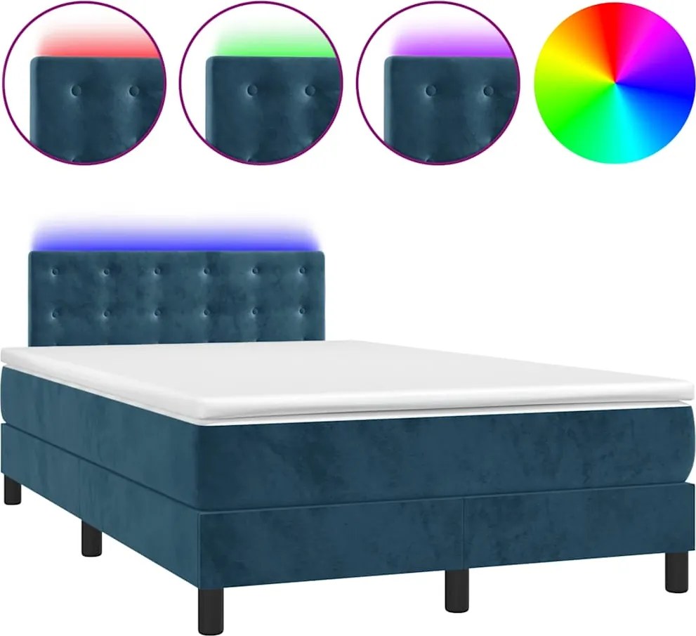 vidaXL Pat box spring cu saltea/LED albastru închis 120x190cm catifea