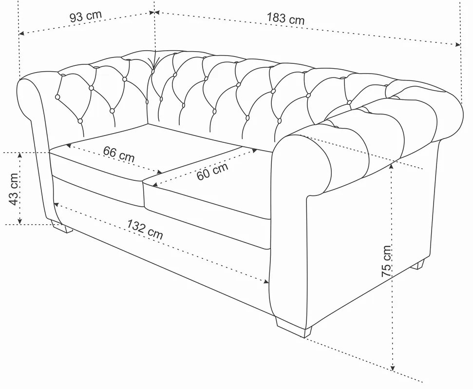 Canapea Oxford Chesterfield, 93x183x75 cm, 2 locuri, Antracit