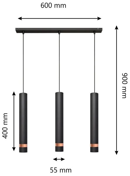 Lustră LED pe cablu TUBA 3xGU10/4,8W/230V neagră/cupru