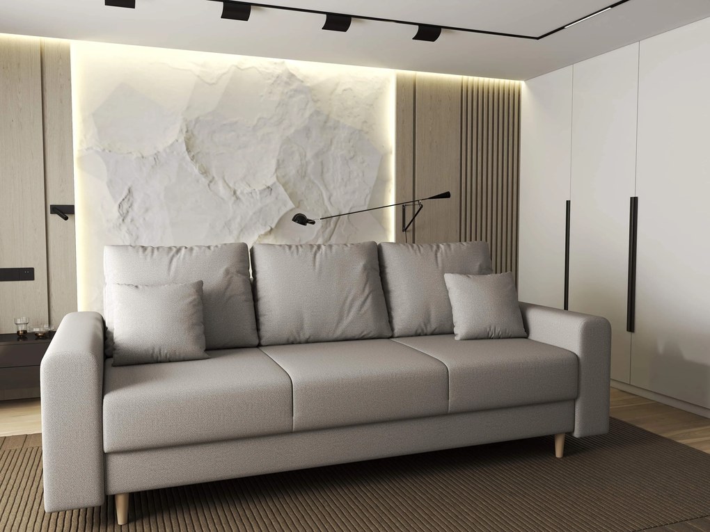 Canapea extensibilă dumonde cu ladă de depozitare si sezut confortabil din spuma high-density, Kronos Enjoy Bej 210x100 cm