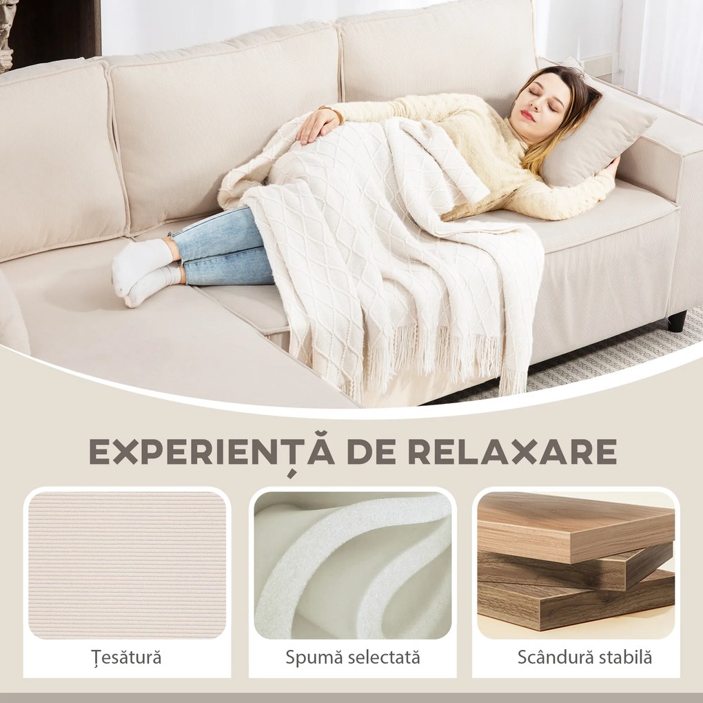 Canapea HOMCOM catifea crem, 3 locuri | Aosom Romania