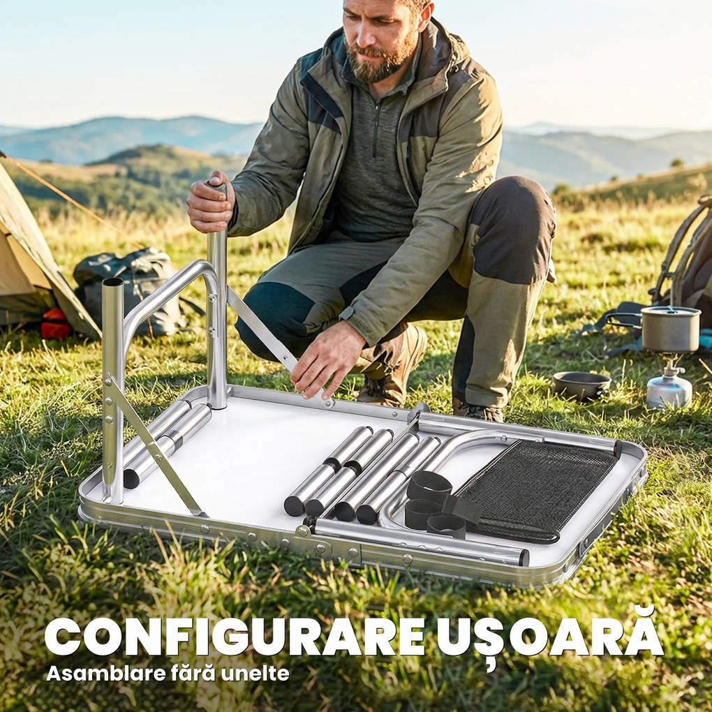 Outsunny Masă de Camping Pliabilă 60 cm, Picnic cu Strat de Plasă, Negru | Aosom Romania