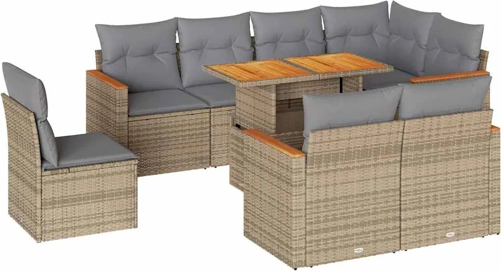 vidaXL Set canapele grădină cu perne 9 piese bej poliratan/lemn acacia