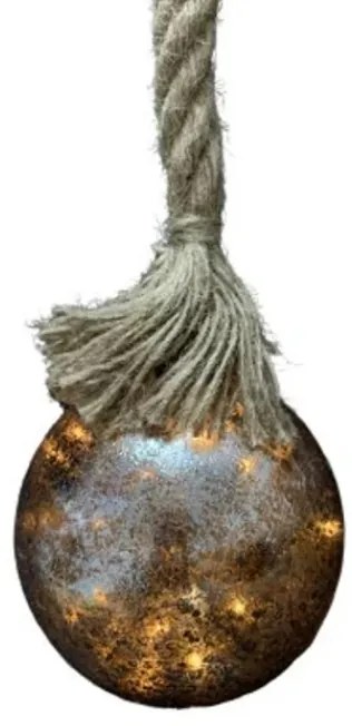 Decoratiune Craciun LED cu sfoara iuta, auriu-cupru, diametru 20 cm