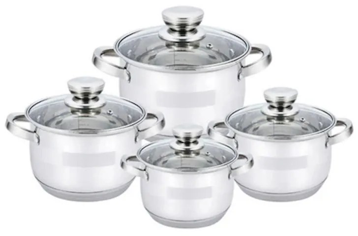 Set 4 oale cu capac din sticla HausRoland HR115-1, 8 piese, Inductie, Otel inoxidabil, Inox