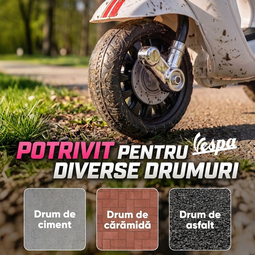 AIYAPLAY Motocicletă Electrică pentru Copii cu Licență Vespa, Baterie Reîncărcabilă 6V, Roți Ajutătoare și Lumini, 2-4 Ani, Albă | Aosom Romania