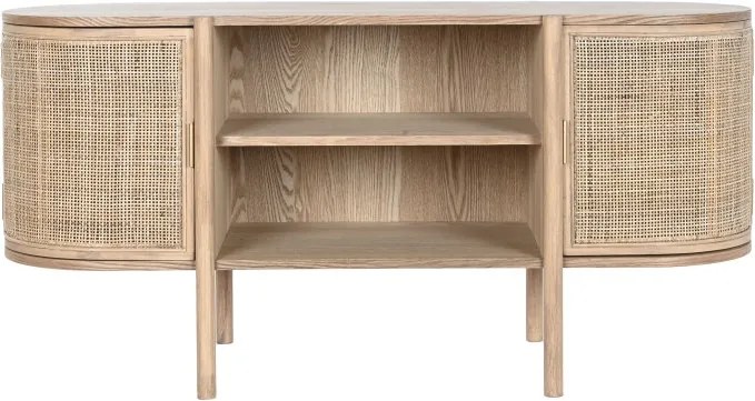 Comoda TV natur , din lemn de cauciuc si rattan „Rustic Elegance”