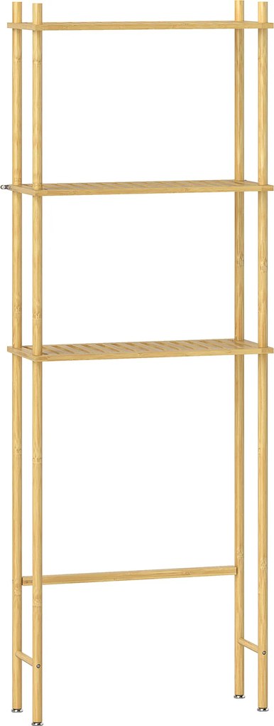 HOMCOM Unitate de Depozitare Deasupra Toaletei din Bambus cu 3 Rafturi, 63,5x25,5x181 cm, Lemn Natural | Aosom Romania