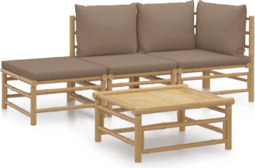 vidaXL Set mobilier de grădină cu perne gri taupe, 4 piese, bambus