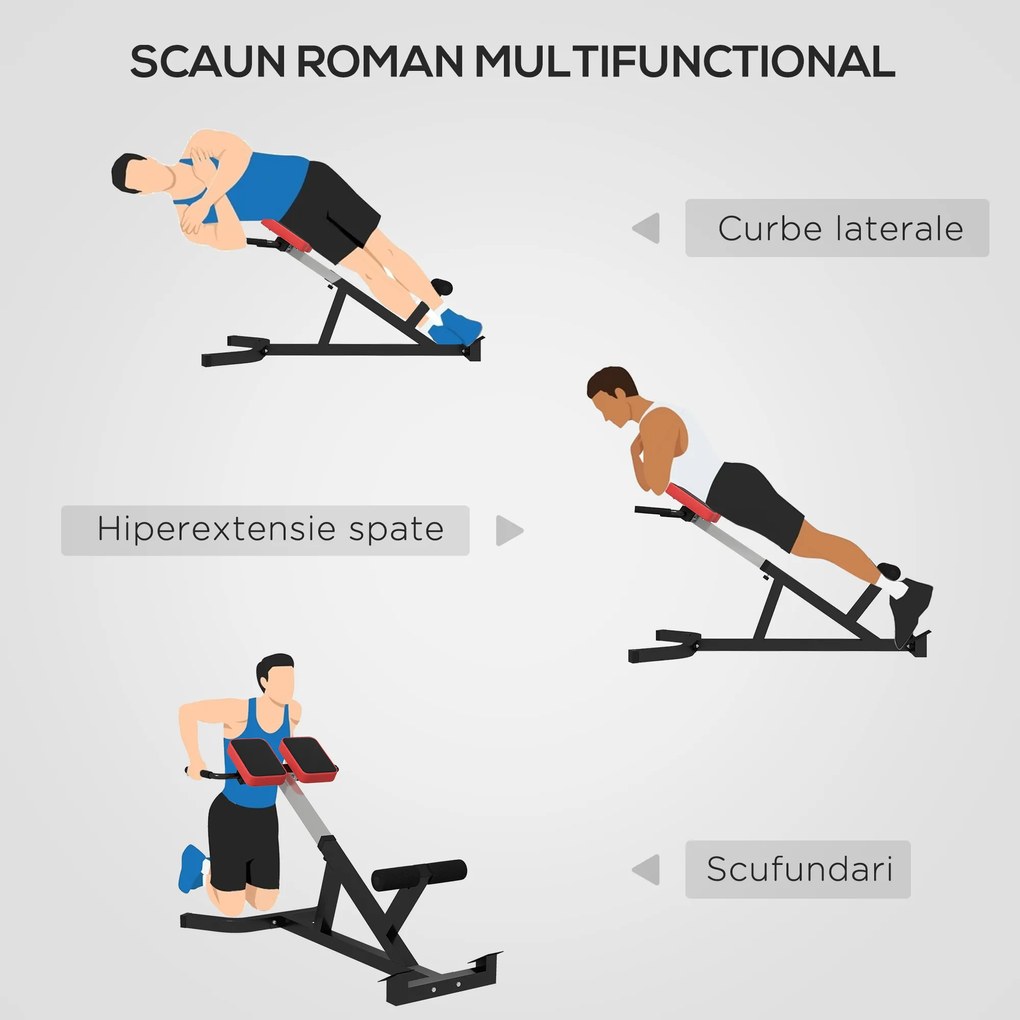 SPORTNOW Banca pentru Hiperextensii, Scaun Roman cu Inaltime Reglabila pentru Spate, Tors, Brate, Negru