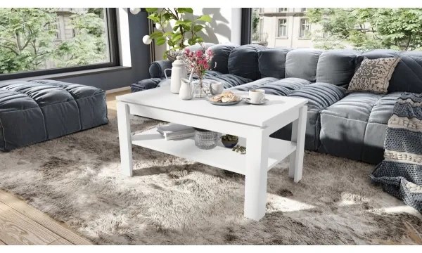 Măsuță de cafea pliabilă cu blat rabatabil cu raft ADEN alb