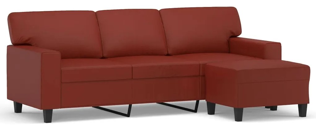 3153555 vidaXL Canapea cu 3 locuri și taburet, roșu vin 180 cm piele ecologică