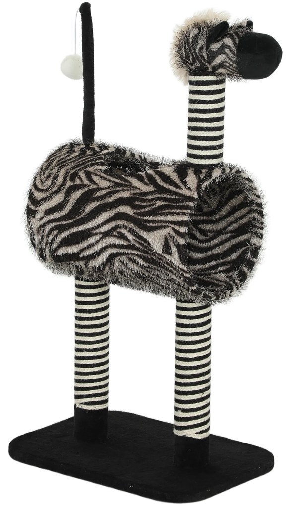 PawHut Copac zgâriat în design zebra, 1 tunel pentru pisici, 3 stâlpi de zgâriat 48,5 cm x 35 cm x 93 cm, Negru + Alb | Aosom Romania