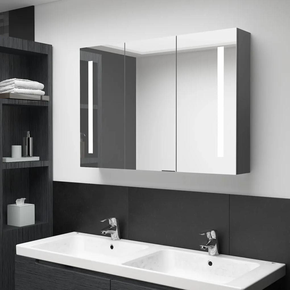 326527 vidaXL Dulap de baie cu oglindă și LED, gri, 89x14x62 cm