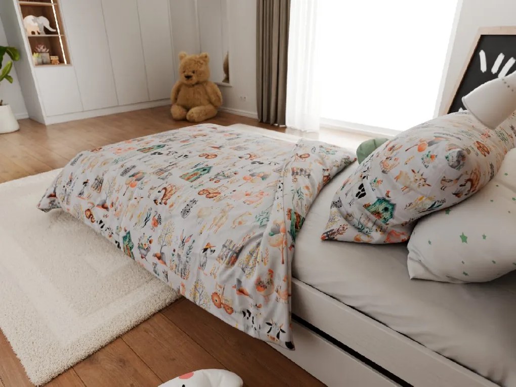 Lenjerie de pat din bumbac pentru patut HAPPY FARM albă Dimensiune lenjerie de pat: 45 x 65 cm | 90 x 135 cm