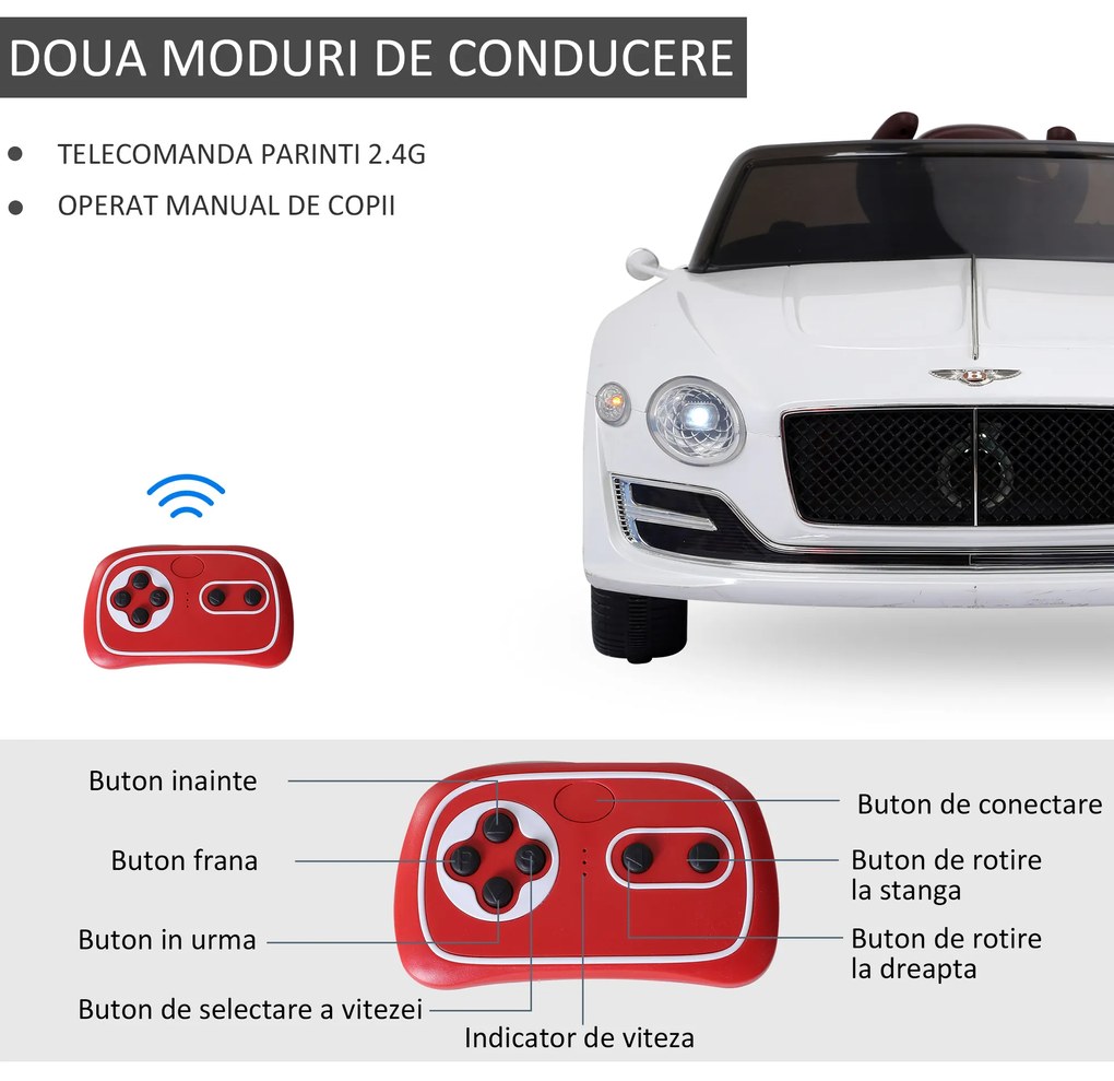 HOMCOM Mașinuță Electrică pentru Copii Model Bentley, Cu Lumini și Sunete, 108x60x43cm | Aosom Romania