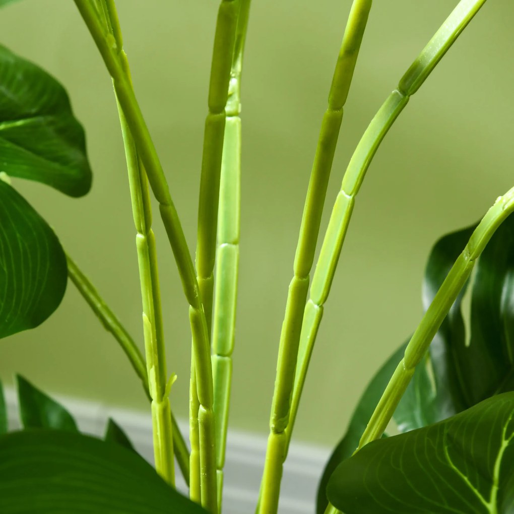 HOMCOM Plantă Artificială Realistică Monstera Deliciosa, 1 Ghiveci Suplimentar și Pământ de Ciment, 17,5 cm x 17,5 cm x 120 cm, Verde | Aosom Romania