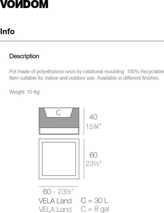 Ghiveci plante / Jardiniera de flori design decorativ modern pentru amenajari interioare si exterioare, VELA LAND PLANTER 54037R Vondom