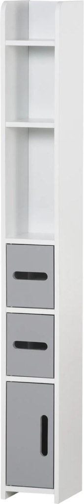 Coloană de Baie Kleankin cu Rafturi și Dulapuri, Organizator Lemn, Design Modern 15x17x120cm, Alb și Gri | Aosom Romania