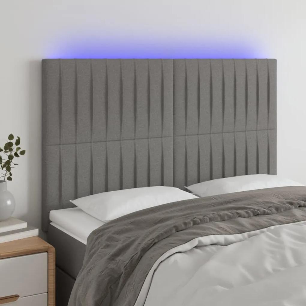 3122661 vidaXL Tăblie de pat cu LED, gri închis, 144x5x118/128 cm, textil