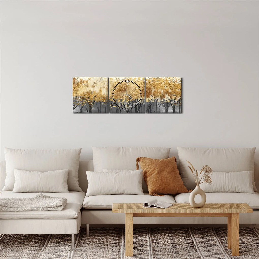 Tablou - Copaci aurii (cu ceas) (90x30 cm)