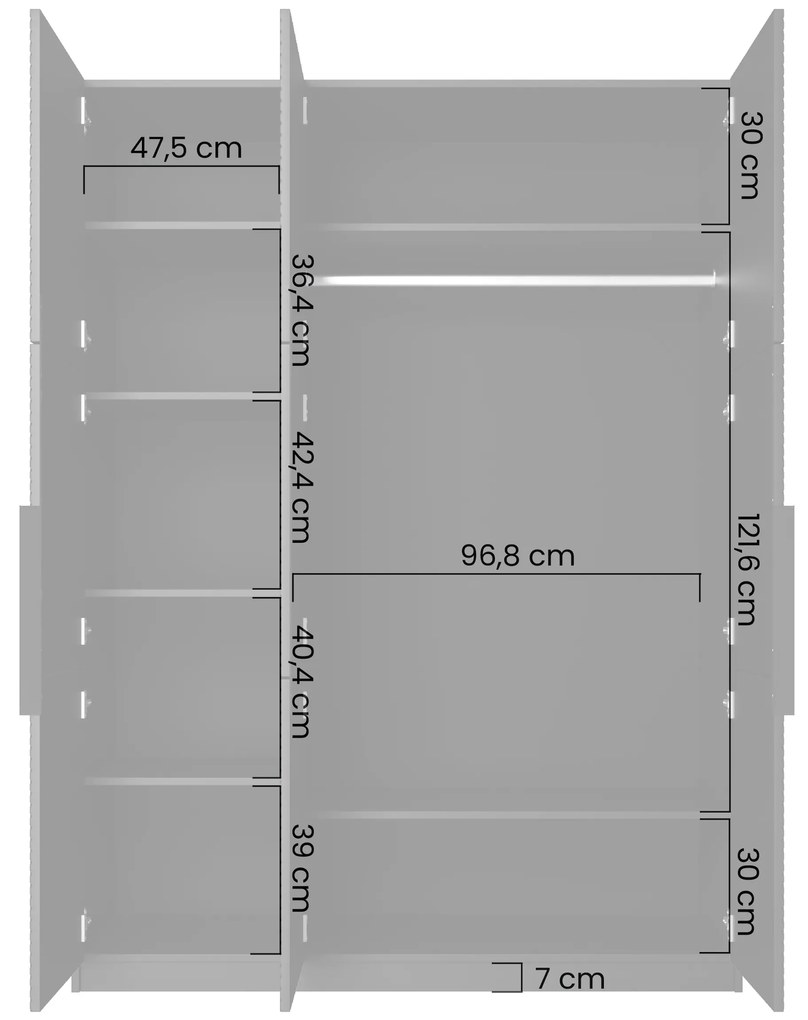 Dulap Asha 150 cm cu trei uși cu mânere metalice - artisan / negru mat / negru mânere