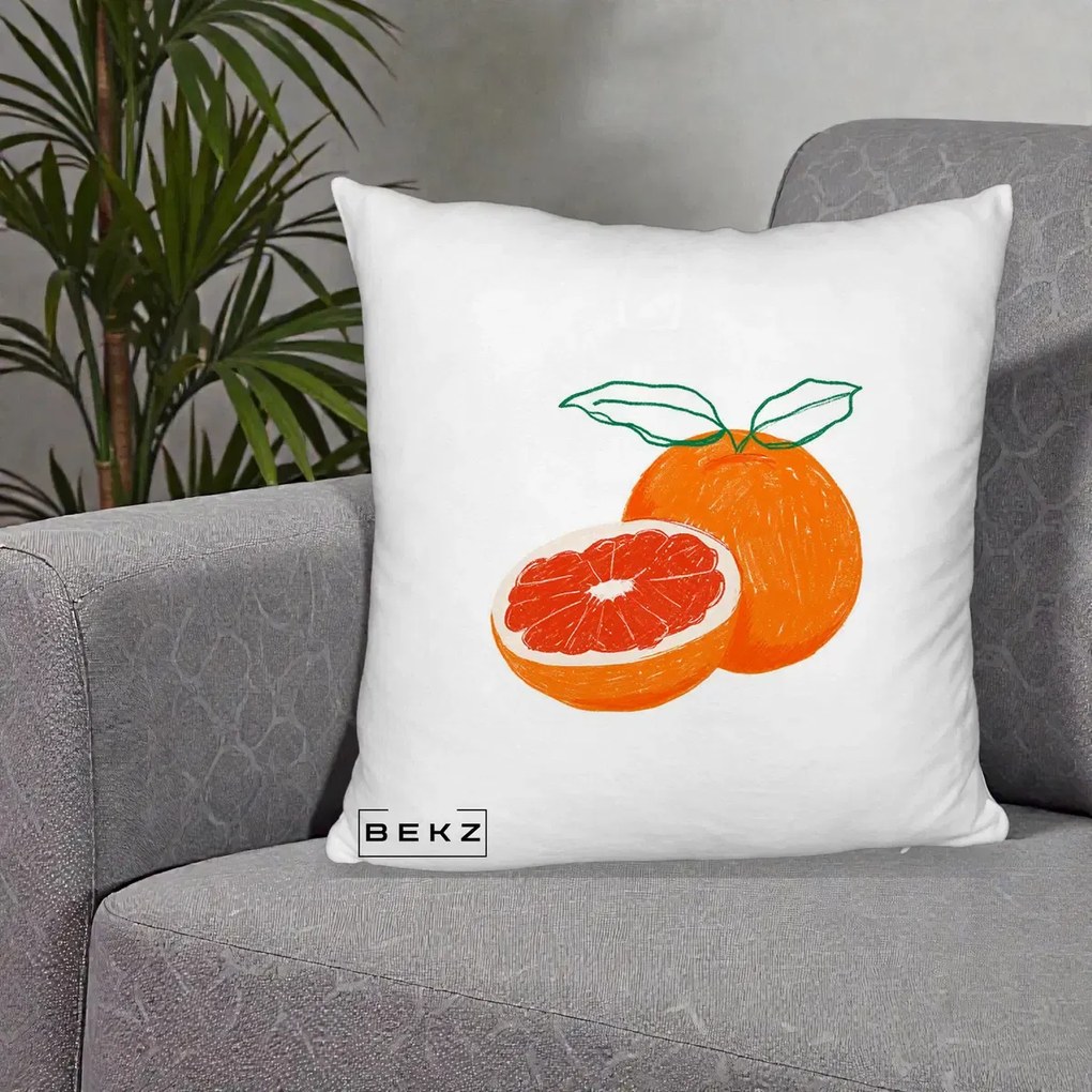 Perna Decorativa Grepfrut Citrus, 40x40 cm, Alb Pufos, Husa Detasabila, Perna Inclusa, BEKZ®
