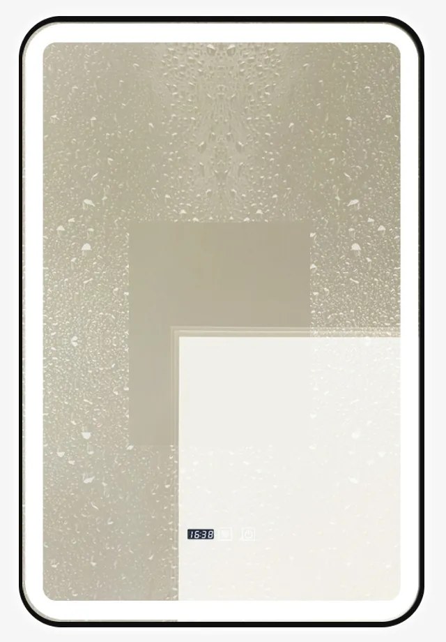 Oglindă Baie LED și Dezaburire Elit's Premium cu Senzor Touch, Lumina Rece, Caldă și Neutră, 60x90cm, cu rama Negru Antichizat, Ceas
