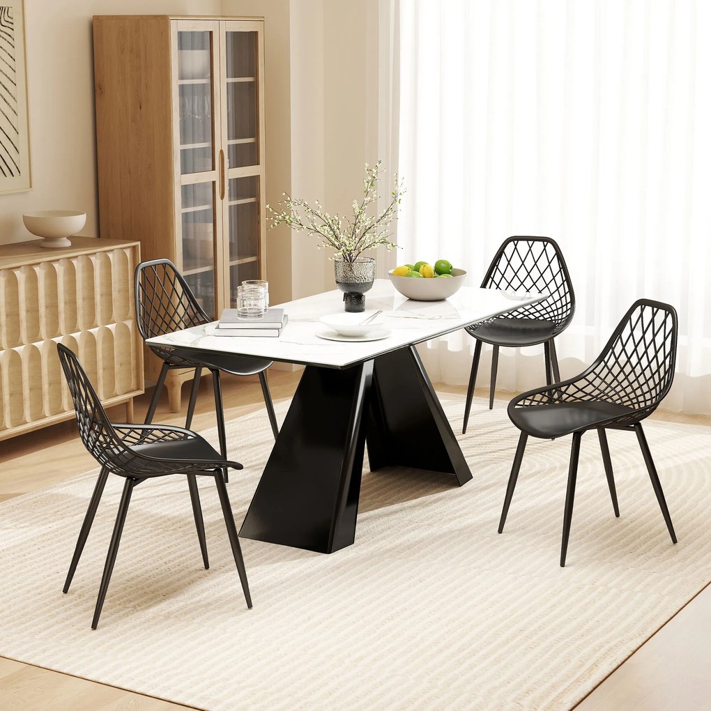 HOMCOM Set 4 Scaune Moderne cu Spătar Perforat Plastic și Metal Negru | Aosom Romania