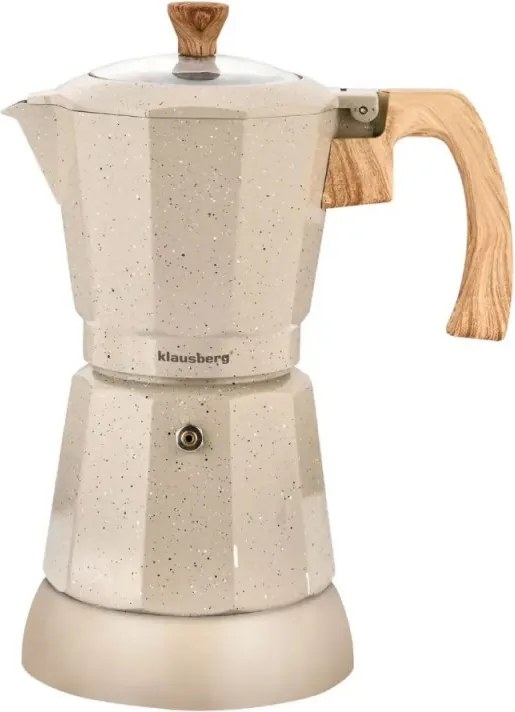 Aparat electric de cafea cubanez Klausberg KB 7999, 500 W, 6 cesti, Element de incalzire incorporat, Supapa de siguranta, Bej