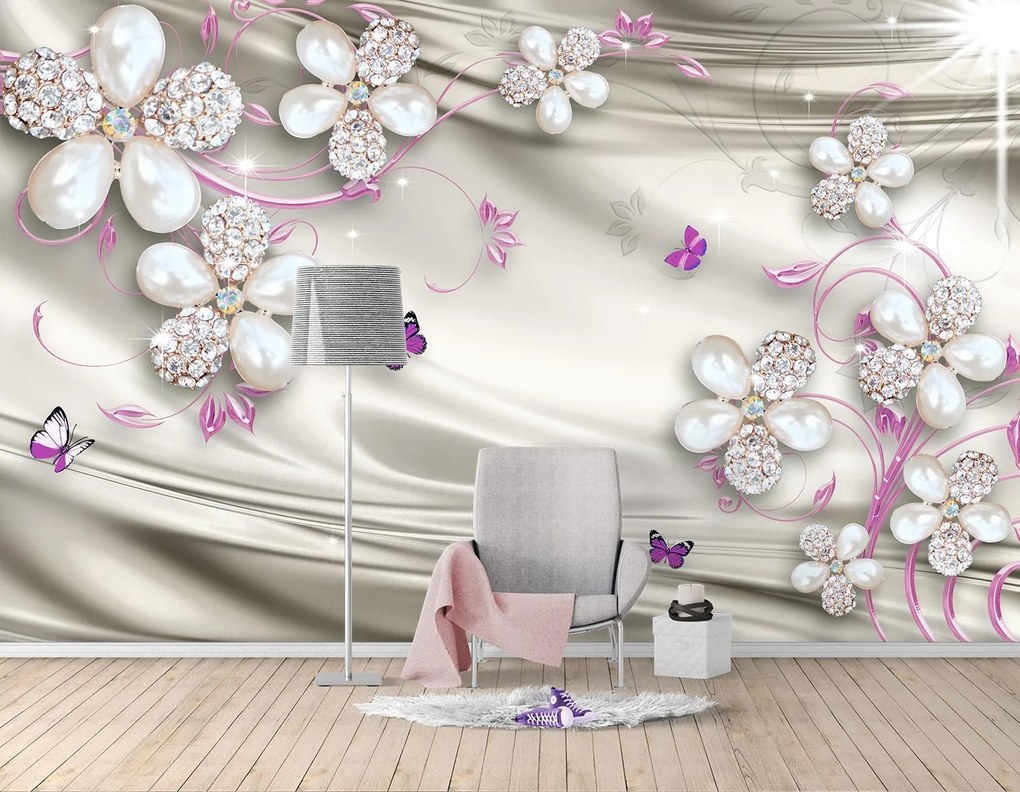 Fototapet 3D, Pearl si Gemstone Flowers Art.05276