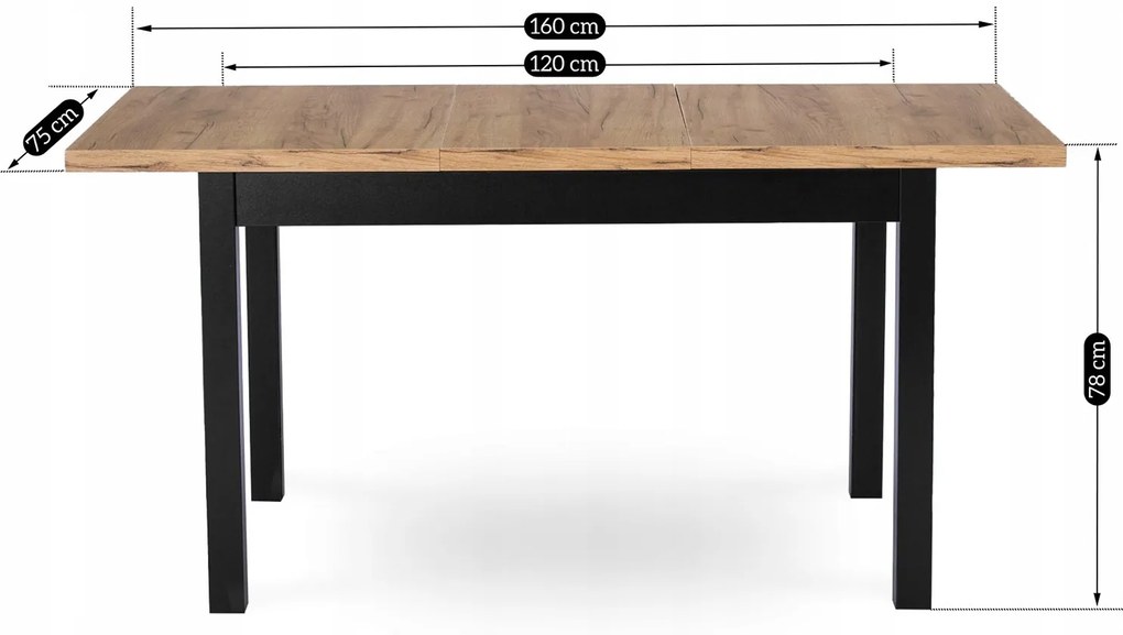 JAKS Masă extensibilă Skubi 120-160 cm stejar Craft